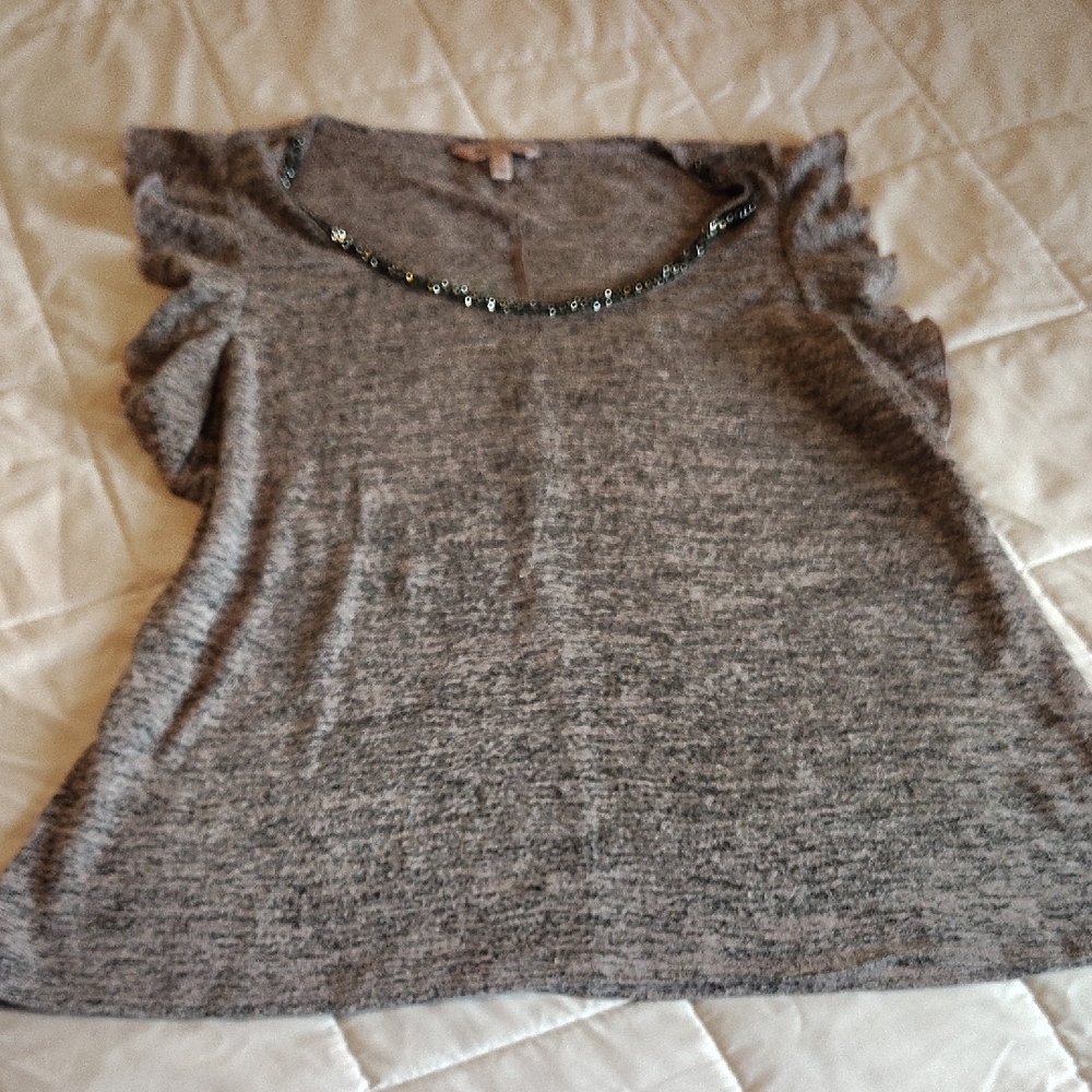 Juicy Couture Heather Gray Ruffle Sleeve Blouse